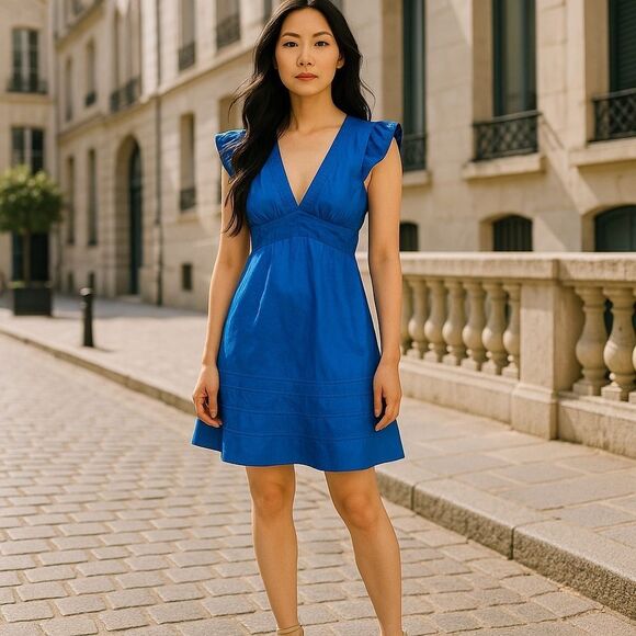 Christiane Celle Calypso Teal Silk V-neck Dress Size 6 - Picture 1 of 15